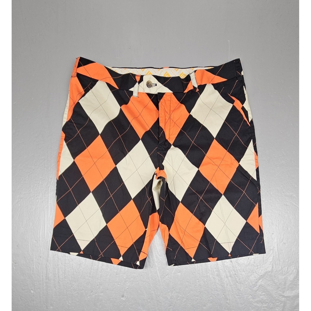 Loudmouth Golf Short Mens 38 Orange Black White Argyle Diamond Preppy Casual
